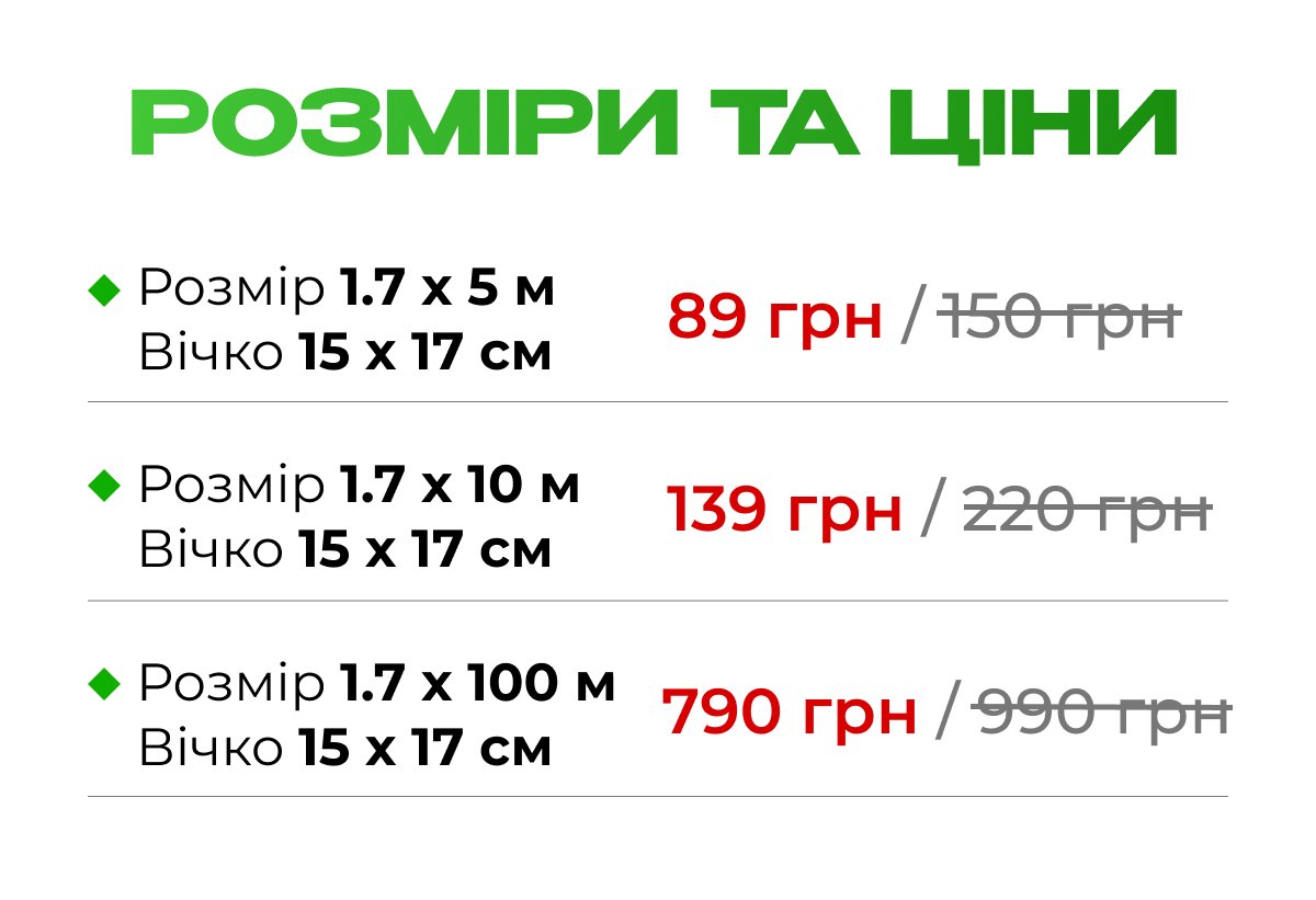 Розміри та ціни шпалерної сітки